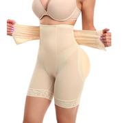 CuLtp 2Pcs Padded Butt Lifter Panties, breasted Padded Buttock Bum Lift Pants Butt Lifter Shapewear, High Waist Lace hems Padded Hip Enhancer Boxers - Beige||M