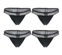 CuLtp 4pcs Lace Thong Period Underwear For Women, Low Rise Knickers Bikini Underwear Stretch Briefs Lingerie Thong, Menstrual Incontinence Sporty Brief, Absorbent Panty-Black||S