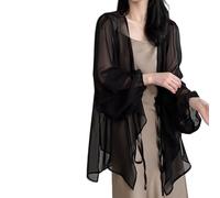 CuLtP Chiffon Cardigans for Women Lightweight Boleros Shrugs Waterfall Jacket Front Lace Up Elegant Summer Short Cardigans for Dresses Evening Jackets Black M