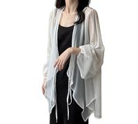 CuLtP Chiffon Cardigans for Women Lightweight Boleros Shrugs Waterfall Jacket Front Lace Up Elegant Summer Short Cardigans for Dresses Evening Jackets White XL