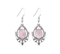 CuLtP Earrings For Women,Vintage Oval Filigree Pendant Dangle Hook Earrings Rose Quartz Drop Earrings Antique Baroque Style Earrings Gemstone Earrings Jewelry For Women Girl Gift