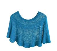 CuLtP Ladies Shrug Cropped Pullover Shawl Summer Ice Silk Crochet Sheer Cardigan Wedding Bolero Shrug Vintage Evening Jackets Shrugs Cape Cover Ups Blue M