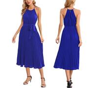 CuLtp Sexy thin shoulder strap sleeveless pleated skirt with pleated waist and flowing hem, dress with belt