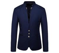 CuLtP Suit Jacket For Men,Mens Vintage Lightweight Blazer Jacket Long Sleeve Solid 3-Buttons Chinese Collar Grandad Suit Jacket Slim Fit Suit Blazer Casual Smart Smoking Dinner Blazer,Navy Blue,Xl