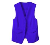 CuLtP Women Waistcoat Sleeveless Blazer, Elegant Slim Button Down Work Office Vest Coat Retro Party Waistcoat, V-Neck Economy Dressy Suit Vest Waistcoat,Royal Blue,Xl