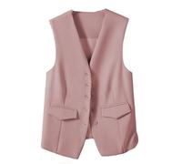 CuLtP Women Waistcoat Sleeveless Blazer, Elegant Slim Button Down Work Office Vest Coat Retro Party Waistcoat, V-Neck Economy Dressy Suit Vest Waistcoat,Pink,S