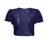 CuLtP Women's Chiffon Shrug Cropped Bolero Light Jacket Summer Sheer Cardigan Double Layer Ruffle Short Sleeve Blouse Evening Dresses Shawl Cover Ups Dark Blue M