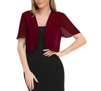 CuLtP Women's Chiffon Shrug Cropped Bolero Sheer Cardigan Summer Lightweight Short Sleeve Jacket Blouse Wedding Bolero Evening Dresses Shawl Cover Ups