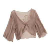CuLtP Womens Chiffon Shrug Summer Lightweight Bolero Sheer Cardigan Front Lace Up Elegant Evening Jackets Wedding Bolero Dresses Cover Ups Brown L