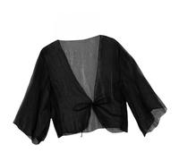 CuLtP Womens Chiffon Shrug Summer Lightweight Bolero Sheer Cardigan Front Lace Up Elegant Evening Jackets Wedding Bolero Dresses Cover Ups Black M