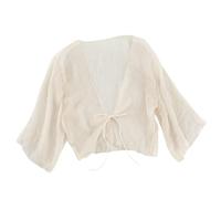 CuLtP Womens Chiffon Shrug Summer Lightweight Bolero Sheer Cardigan Front Lace Up Elegant Evening Jackets Wedding Bolero Dresses Cover Ups Beige S