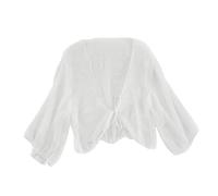 CuLtP Womens Chiffon Shrug Summer Lightweight Bolero Sheer Cardigan Front Lace Up Elegant Evening Jackets Wedding Bolero Dresses Cover Ups White M
