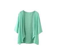 CuLtP Womens Cotton Linen Cardigan Lightweight Bolero Waterfall Jacket Summer Half Sleeve Beach Cover Up Casual Open Front Kimonos Blouse Shrug Coat Aqua M