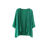 CuLtP Womens Cotton Linen Cardigan Lightweight Bolero Waterfall Jacket Summer Half Sleeve Beach Cover Up Casual Open Front Kimonos Blouse Shrug Coat Dark Green L