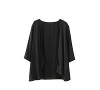 CuLtP Womens Cotton Linen Cardigan Lightweight Bolero Waterfall Jacket Summer Half Sleeve Beach Cover Up Casual Open Front Kimonos Blouse Shrug Coat Black Xl