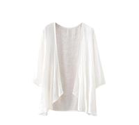 CuLtP Womens Cotton Linen Cardigan Lightweight Bolero Waterfall Jacket Summer Half Sleeve Beach Cover Up Casual Open Front Kimonos Blouse Shrug Coat White L