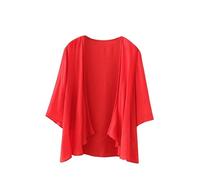 CuLtP Womens Cotton Linen Cardigan Lightweight Bolero Waterfall Jacket Summer Half Sleeve Beach Cover Up Casual Open Front Kimonos Blouse Shrug Coat Red L