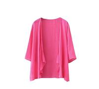 CuLtP Womens Cotton Linen Cardigan Lightweight Bolero Waterfall Jacket Summer Half Sleeve Beach Cover Up Casual Open Front Kimonos Blouse Shrug Coat Rose Red Xl