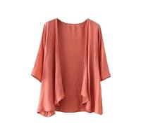 CuLtP Womens Cotton Linen Cardigan Lightweight Bolero Waterfall Jacket Summer Half Sleeve Beach Cover Up Casual Open Front Kimonos Blouse Shrug Coat Orange Red M
