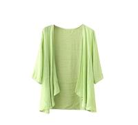 CuLtP Womens Cotton Linen Cardigan Lightweight Bolero Waterfall Jacket Summer Half Sleeve Beach Cover Up Casual Open Front Kimonos Blouse Shrug Coat Green Xl