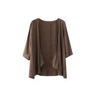 CuLtP Womens Cotton Linen Cardigan Lightweight Bolero Waterfall Jacket Summer Half Sleeve Beach Cover Up Casual Open Front Kimonos Blouse Shrug Coat Brown L