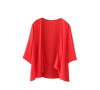 CuLtP Womens Cotton Linen Cardigan Lightweight Bolero Waterfall Jacket Summer Half Sleeve Beach Cover Up Casual Open Front Kimonos Blouse Shrug Coat Red Xl