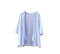 CuLtP Womens Cotton Linen Cardigan Lightweight Bolero Waterfall Jacket Summer Half Sleeve Beach Cover Up Casual Open Front Kimonos Blouse Shrug Coat Blue L
