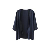 CuLtP Womens Cotton Linen Cardigan Lightweight Bolero Waterfall Jacket Summer Half Sleeve Beach Cover Up Casual Open Front Kimonos Blouse Shrug Coat Navy L