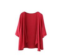 CuLtP Womens Cotton Linen Cardigan Lightweight Bolero Waterfall Jacket Summer Half Sleeve Beach Cover Up Casual Open Front Kimonos Blouse Shrug Coat Burgundy Xl
