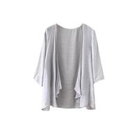 CuLtP Womens Cotton Linen Cardigan Lightweight Bolero Waterfall Jacket Summer Half Sleeve Beach Cover Up Casual Open Front Kimonos Blouse Shrug Coat Gray M
