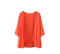 CuLtP Womens Cotton Linen Cardigan Lightweight Bolero Waterfall Jacket Summer Half Sleeve Beach Cover Up Casual Open Front Kimonos Blouse Shrug Coat Orange L