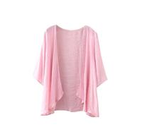 CuLtP Womens Cotton Linen Cardigan Lightweight Bolero Waterfall Jacket Summer Half Sleeve Beach Cover Up Casual Open Front Kimonos Blouse Shrug Coat Pink Xl