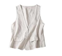 CuLtP Women'S Lightweight Linen Waistcoat Vest, V Neck Button Down Blazer Waistcoat Casual Loose Fit Lightweight Basic Sleeveless Suit Jacket Open-Front Cardigan,Beige,Xl