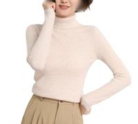 CuLtP Women's Mockneck Jumper, Lightweight Long-Sleeve Sweater Tunic Tops Flattering Knits, Ribbed Knit Pullover Sweater Tops Sweatshirts Knit Sweater for Women,Beige,S