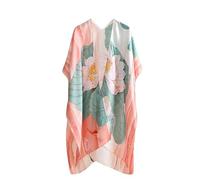 CuLtP Women's Satin Cardigans Bolero Shrugs Tops Boho Print Kimono Robe Summer Duster Cardigan Ladies Elegant Long Evening Jackets Dresses Shawl Cover Up Pink S