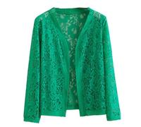 CuLtP Womens Shrugs Lightweight Lace 3/4 Sleeve Open Front Bolero Cardigan Cover Up Crochet Short Coat, Vintage Mesh Party Shrug Bolero Evening Jacket,Green,L
