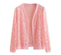 CuLtP Womens Shrugs Lightweight Lace 3/4 Sleeve Open Front Bolero Cardigan Cover Up Crochet Short Coat, Vintage Mesh Party Shrug Bolero Evening Jacket,Pink,S