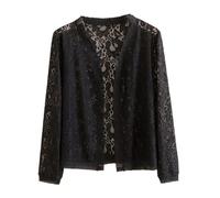 CuLtP Womens Shrugs Lightweight Lace 3/4 Sleeve Open Front Bolero Cardigan Cover Up Crochet Short Coat, Vintage Mesh Party Shrug Bolero Evening Jacket,Black,Xs