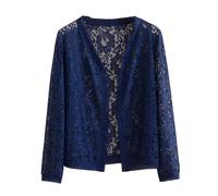 CuLtP Womens Shrugs Lightweight Lace 3/4 Sleeve Open Front Bolero Cardigan Cover Up Crochet Short Coat, Vintage Mesh Party Shrug Bolero Evening Jacket,Dark Blue,Xs