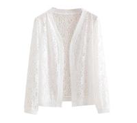 CuLtP Womens Shrugs Lightweight Lace 3/4 Sleeve Open Front Bolero Cardigan Cover Up Crochet Short Coat, Vintage Mesh Party Shrug Bolero Evening Jacket,White,S