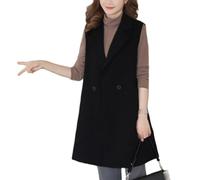 CuLtP Women'S Sleeveless Open Long Waistcoat, Sleeveless Blazer Office Waistcoats Fully Lined One Button Pocket Top Jacket Vest With Side Split, Black Blazer Coat,Xl
