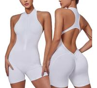 CuLtp Womens Sleeveless Ribbed Sexy Backless Seamless Round Neck All In One Lift Hanches Bodycon Yoga Jumpsuit With Zipper