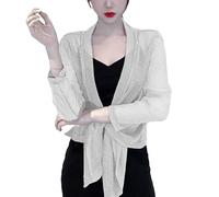 CuLtP Women's Sparkly Boleros Shrugs Long Sleeve Sheer Cardigan Summer Short Ice Silk Evening Jackets Going Out Party Dresses Shawl Cover Up Coat White M