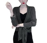 CuLtP Women's Sparkly Boleros Shrugs Long Sleeve Sheer Cardigan Summer Short Ice Silk Evening Jackets Going Out Party Dresses Shawl Cover Up Coat Black L