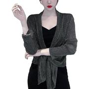 CuLtP Women's Sparkly Boleros Shrugs Long Sleeve Sheer Cardigan Summer Short Ice Silk Evening Jackets Going Out Party Dresses Shawl Cover Up Coat Black XL