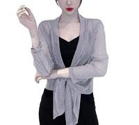 CuLtP Women's Sparkly Boleros Shrugs Long Sleeve Sheer Cardigan Summer Short Ice Silk Evening Jackets Going Out Party Dresses Shawl Cover Up Coat Gray XL