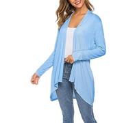 CuLtP Women's Summer Lightweight Jacket Bolero Long Sleeve Waterfall Cardigan Open Front Casual Short Duster Cardigan Office Shawl Cover Ups Coat Blue S