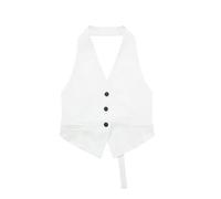 CuLtP Women'S Waistcoat Halter Neck Vintage Sleeveless Jacket, Button Down Dressy Suit Vest Waistcoat, Elegant Backless Single Breasted Cropped Vest Blazer,White,Xs