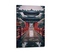 Cultural Landscape Japanese Red Bridge Pavilion Garden Decorative Painting Canvas Wall Posters And Modern Family Bedroom Decor 24x36inch(60x90cm)