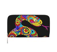 Cultural Patterns Colorful Art Abstract Snake Leather Wallet For Women Girl, Zip Around Credit Card Holder Long Pu Wallet Clutch Purse Waterproof Travel Handbag